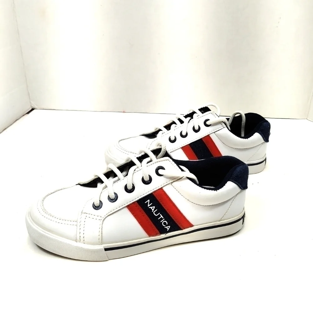 Nautica Boys Sneakers Size 13 | White Red Blue Athletic Shoes | Lace-Up Casual T